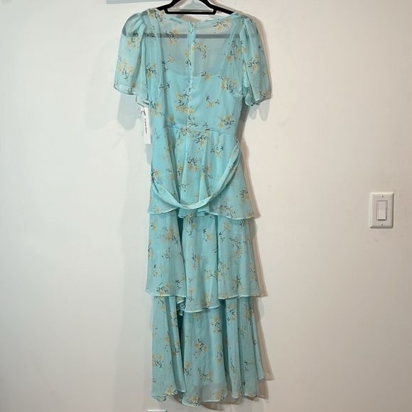 Calvin Klein Tiered Floral Pale Aqua Chiffon Boho midi  Dress size 6 women’s new - Picture 8 of 8
